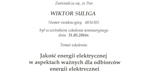 Certyfikaty i zaświadczenia - kompetencje pracowników - ORKANUM ENERGIA