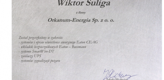Certyfikaty i zaświadczenia - kompetencje pracowników - ORKANUM ENERGIA