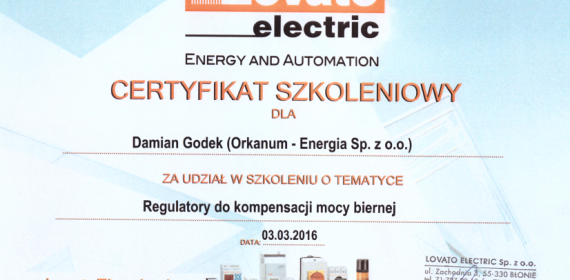 Certyfikaty i zaświadczenia - kompetencje pracowników - ORKANUM ENERGIA