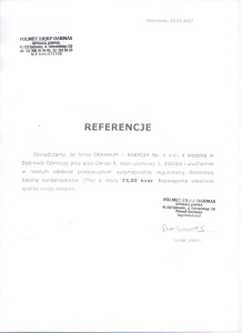 Referencje i polecenia - potwierdzenia jakości - ORKANUM - ENERGIA