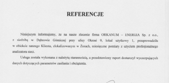 Referencje i polecenia - potwierdzenia jakości - ORKANUM - ENERGIA