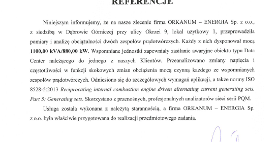 eferencje i polecenia - potwierdzenia jakości - ORKANUM - ENERGIA